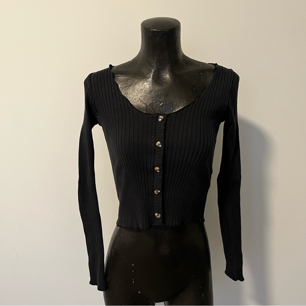Black long sleeved ribbed button down